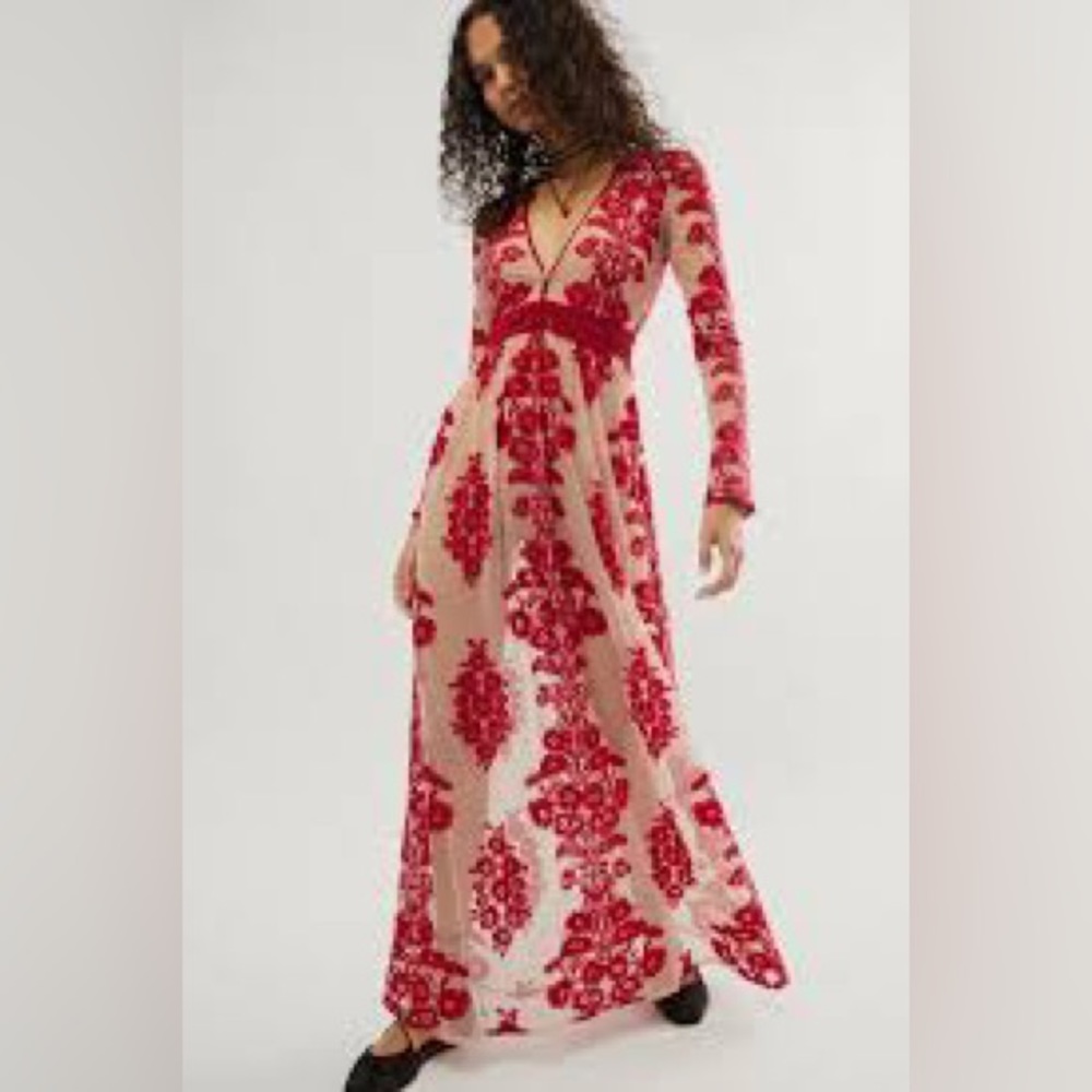 For Love & Lemons Temecula Maxi Dress Red Barberry Free People NWT $298 XS